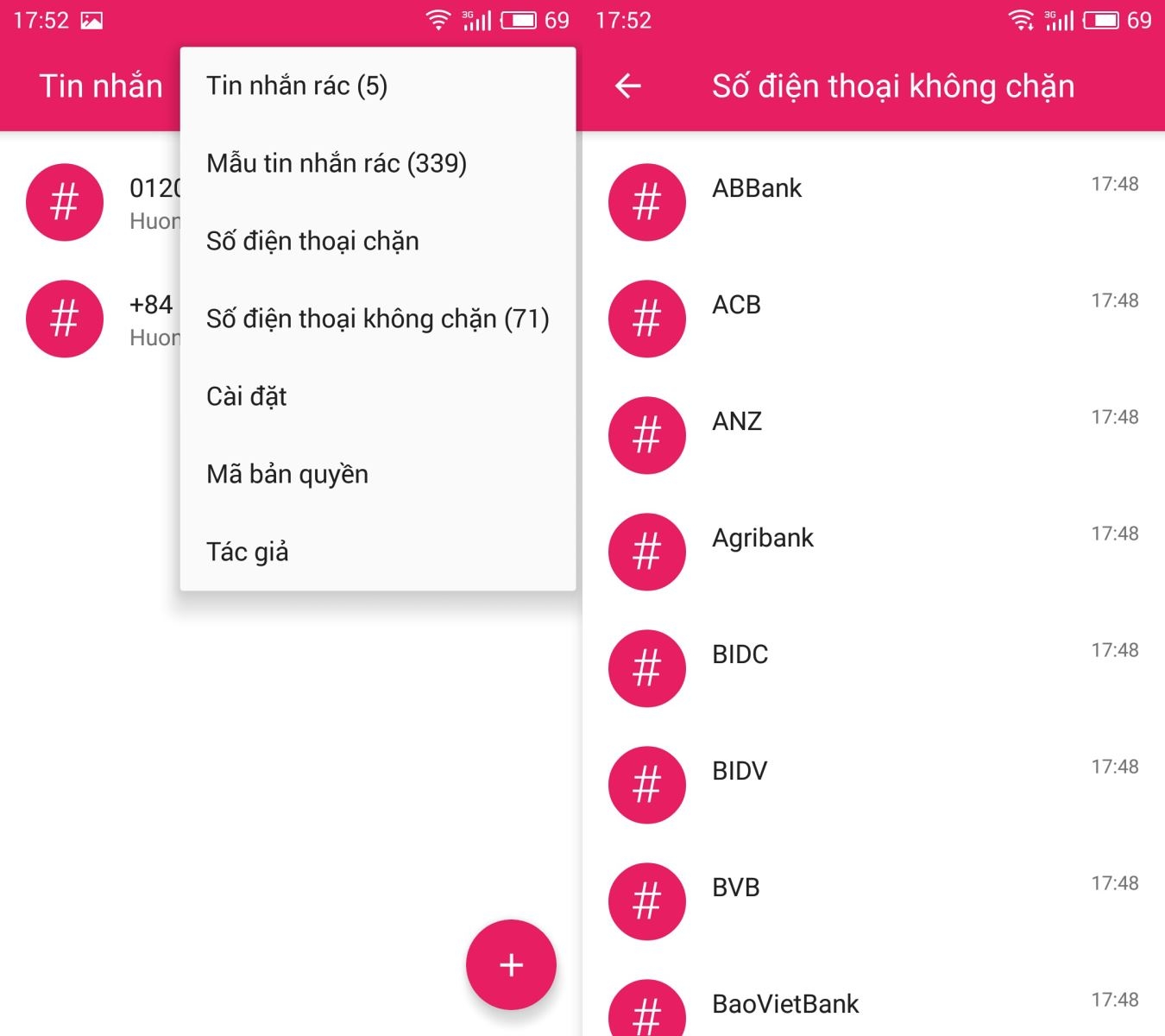Xoá số không chặn tin nhắn trong Smooth Messenger