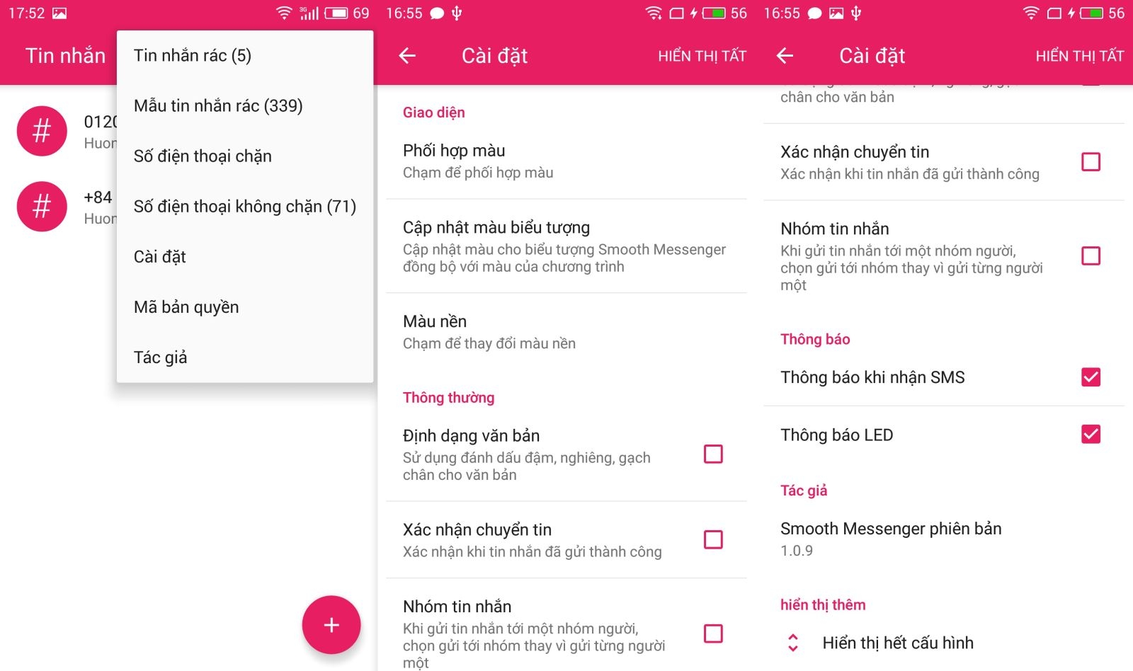 Cài đặt một số tuỳ chọn khác của Smooth Messenger