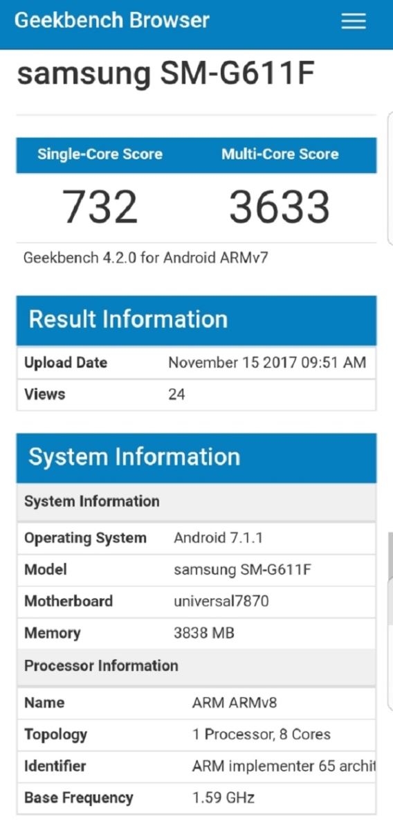 GeekBench tiết lộ cấu hình của Galaxy On7 Prime (2018) GeekBench tiết lộ cấu hình của Galaxy On7 Prime (2018)