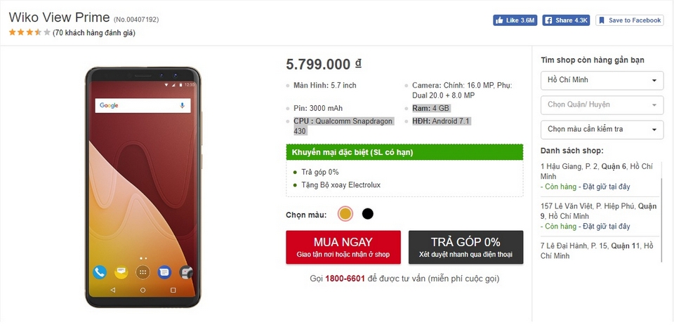 Khuyến mãi khi mua Wiko View Prime