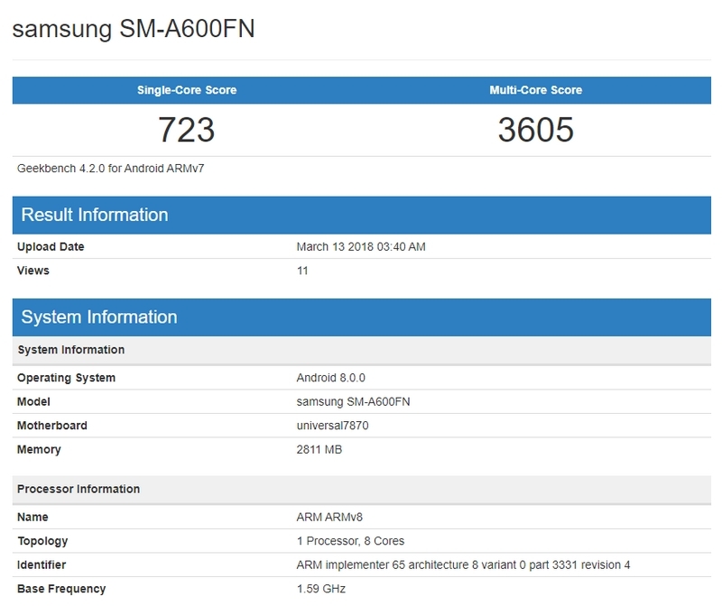 Galaxy A6+ mang mã model SM-A605G xuất hiện trên GeekBench Galaxy A6+ mang mã model SM-A605G xuất hiện trên GeekBench