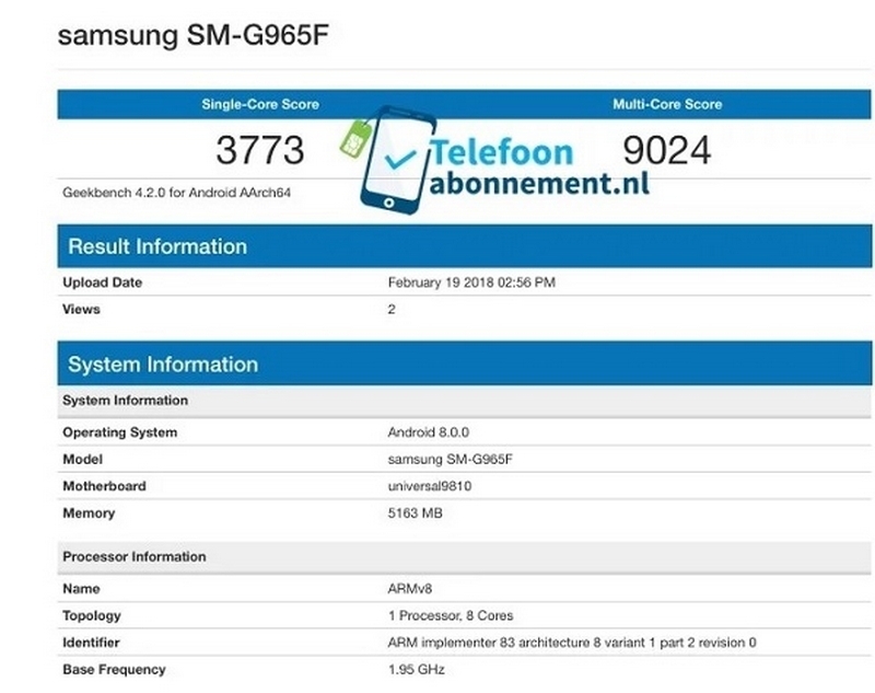 Galaxy S9 Plus với chip Exynos 9810 lộ điểm hiệu năng trên GeekBench