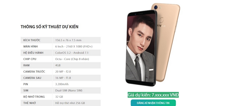Thông tin giá và cấu hình OPPO F5