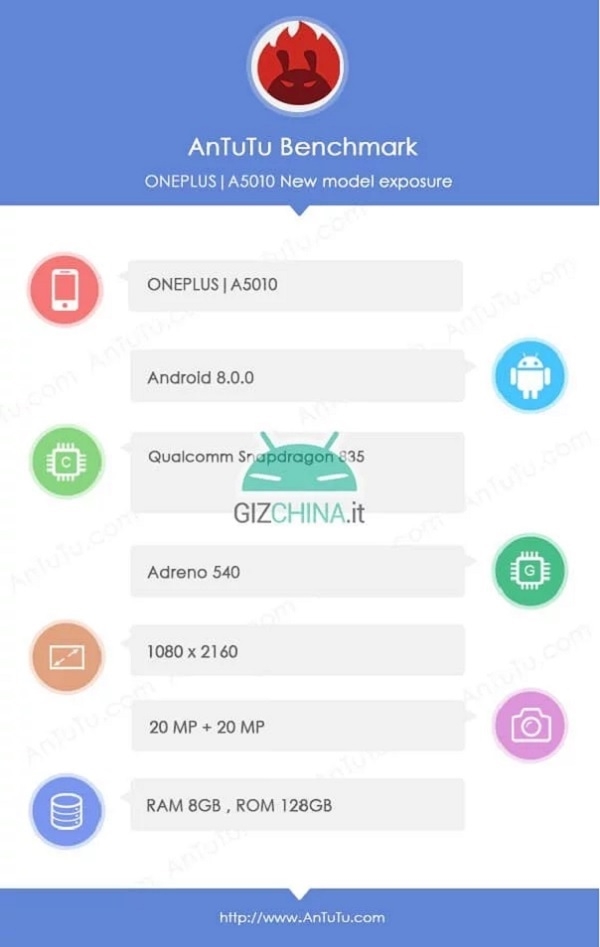 OnePlus 5 lộ diện cấu hình khủng trên Antutu