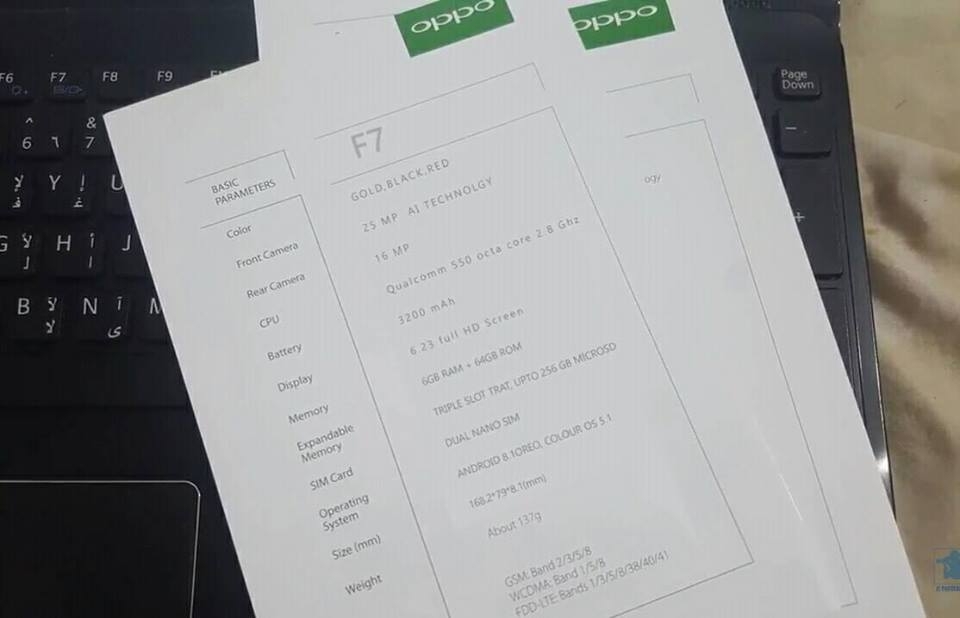 Tờ rơi liên quan đến cấu hình của OPPO F7 xuất hiện tại Việt Nam Tờ rơi liên quan đến cấu hình của OPPO F7 xuất hiện tại Việt Nam