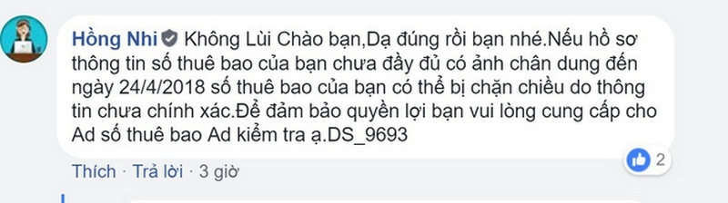 Sau ngày 24/4, những thuê bao chưa có đủ các thông tin yêu cầu có thể bị chặn một chiều. Sau ngày 24/4, những thuê bao chưa có đủ các thông tin yêu cầu có thể bị chặn một chiều.