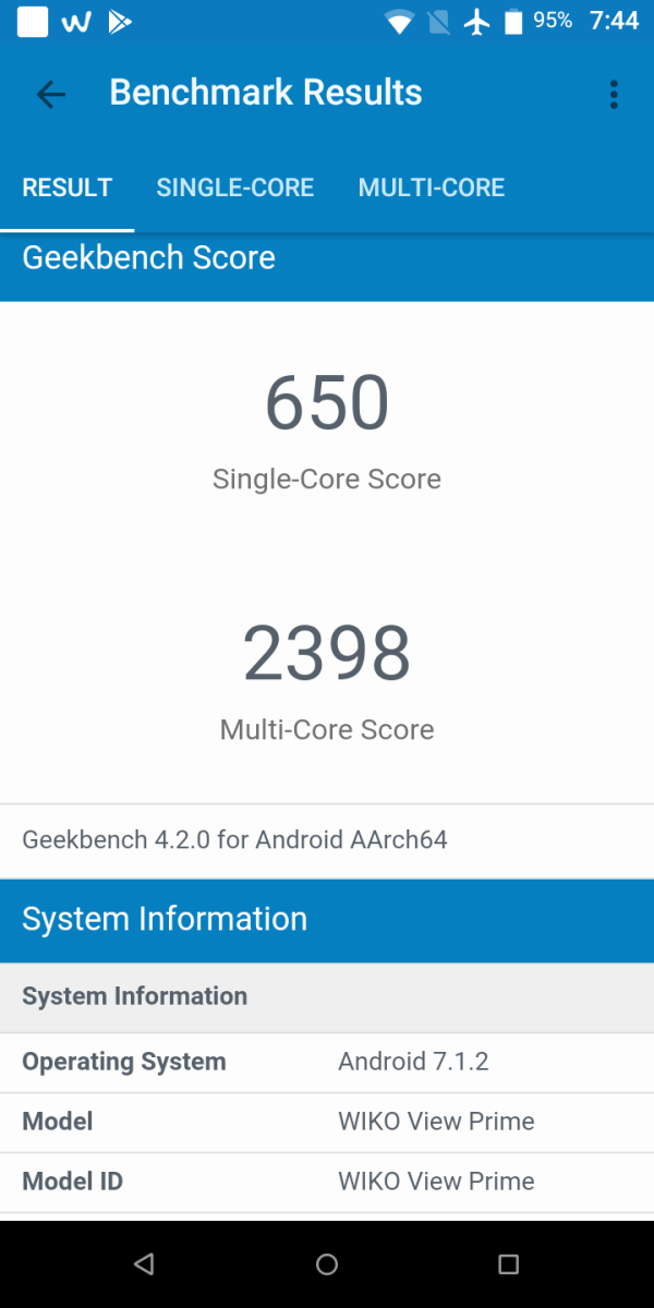 Điểm Antutu và Geekbench của Wiko View Prime Điểm Antutu và Geekbench của Wiko View Prime