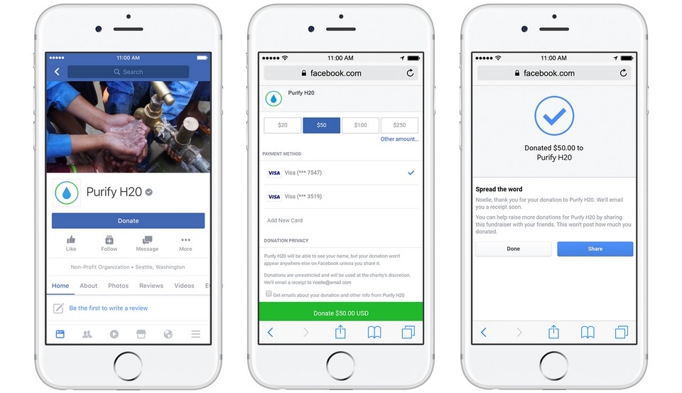Tính năng Donate trên Facebook.