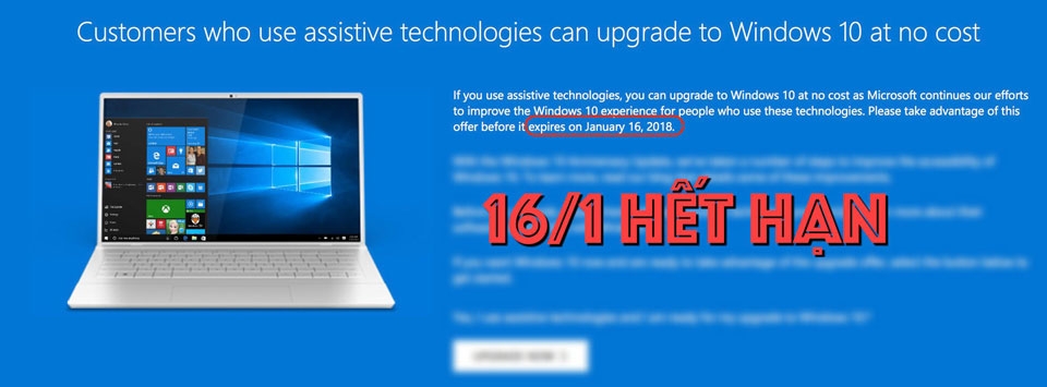 16/1 là hạn chót để người dùng nâng cấp miễn phí hệ điều hành Windows 10.