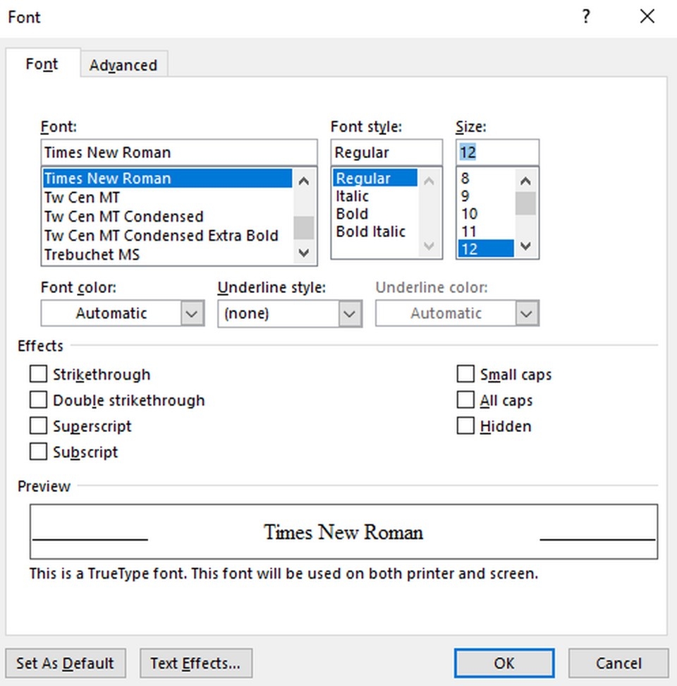Thiết lập phông chữ, kiểu chữ và kích thước, sau đó nhấn Save As Default.