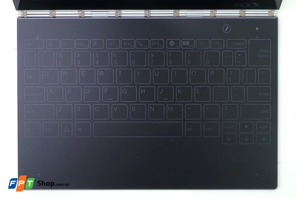 Trố mắt với bàn phím Halo trên Lenovo Yoga Book Trải nghiệm rõ trên Lenovo Yoga Book thích thú bởi phản hồi rung nhẹ mỗi khi gõ chữ.