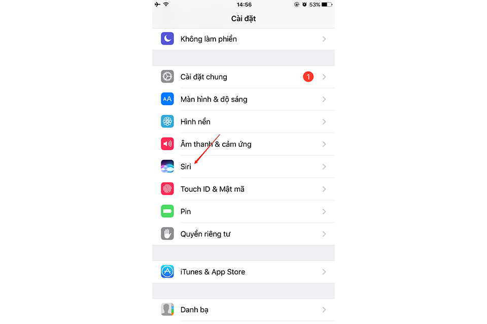 Truy cập vào phần Siri trong Cài đặt.
