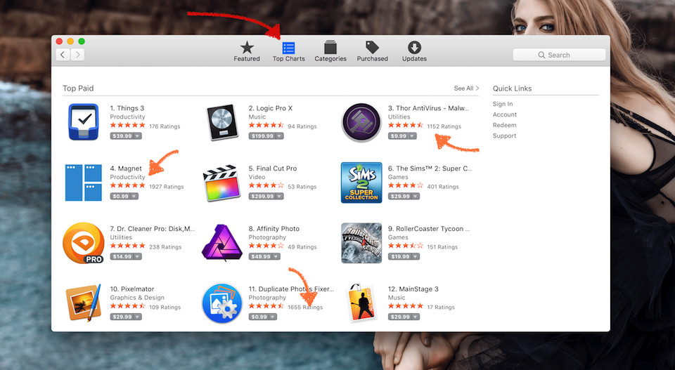 Chuyển qua tab Top Chart.