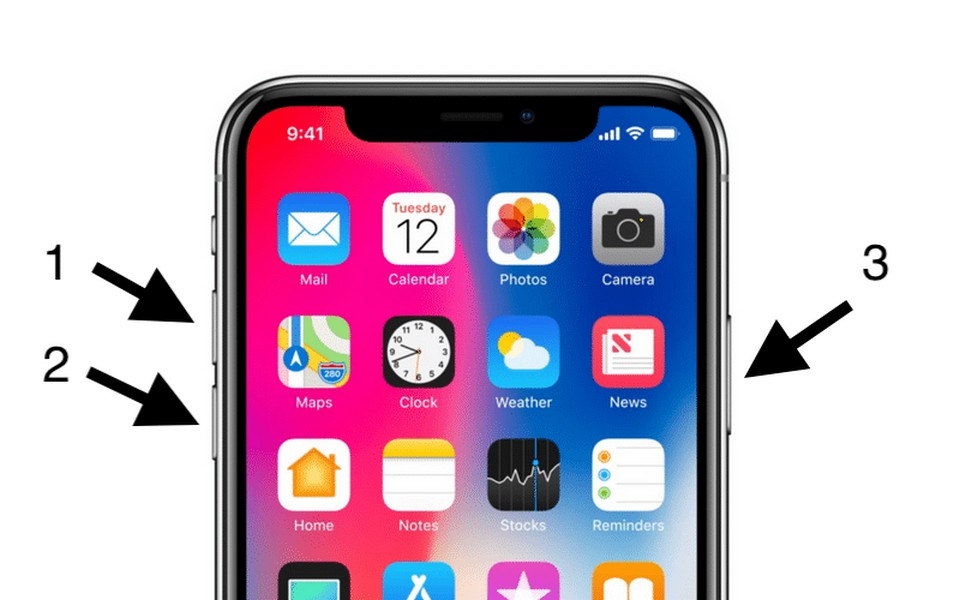 Vị trí nút bấm trên iPhone X.