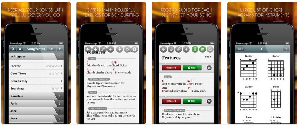 5 ứng dụng viết nhạc miễn phí trên smartphone Ứng dụng Song-Writer Lite.