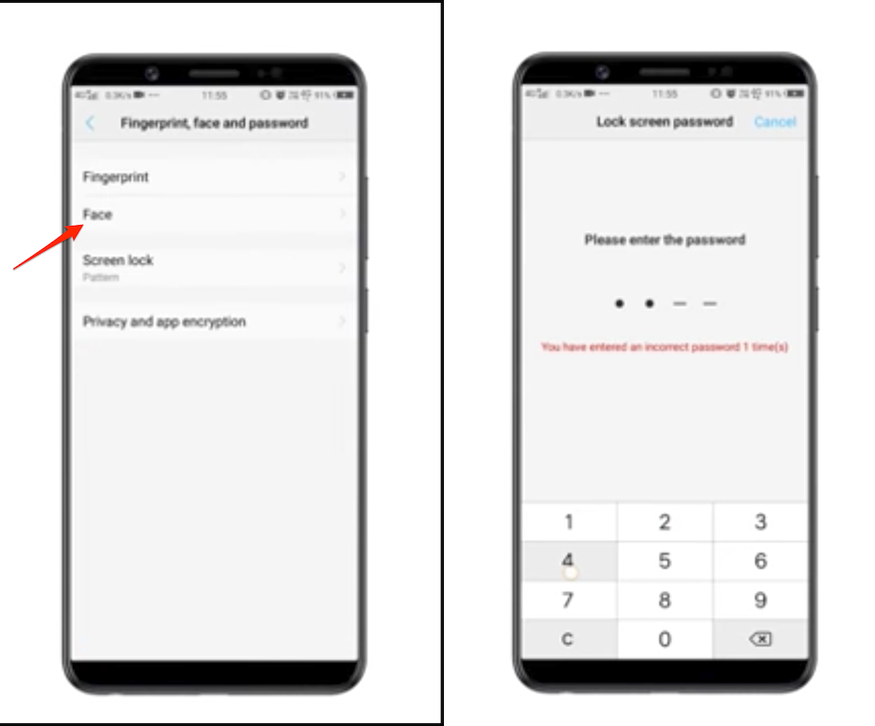 Chọn Fingerprint, Face and Password.