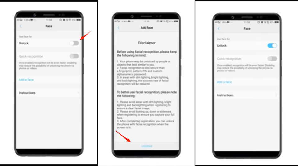 Gạt thanh trượt Unlock sang màu xanh.