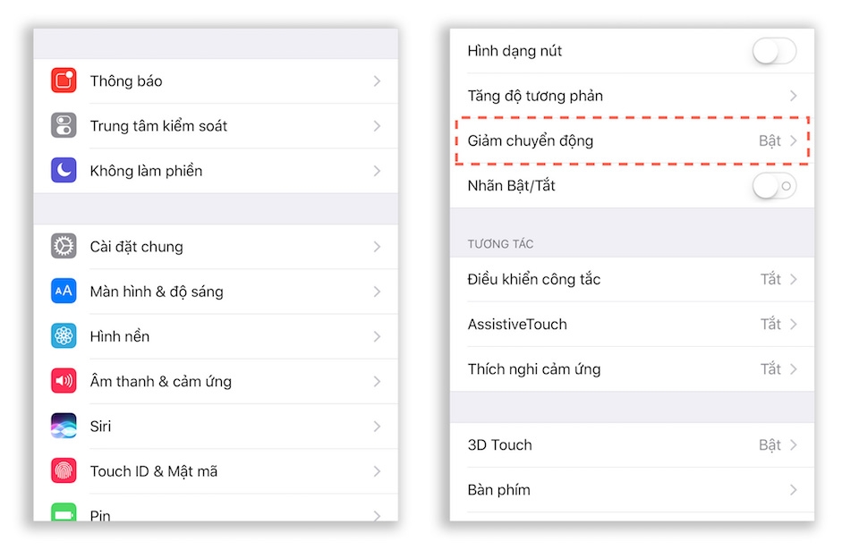 Bật chế độ giảm chuyển động