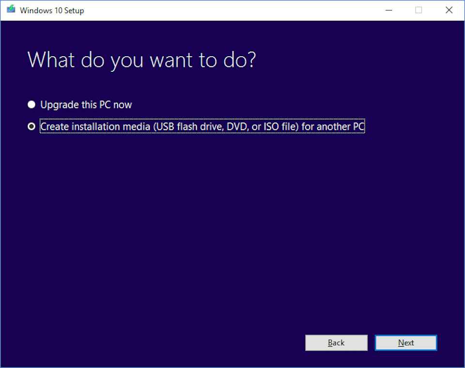 Chọn Create installation media và nhấn Next