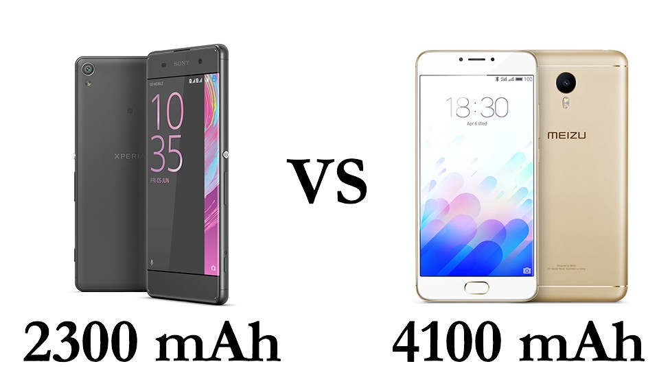 Meizu M3 Note có dung lượng pin là 4100 mAh, trong khi Sony Xperia XA là 2300 mAh