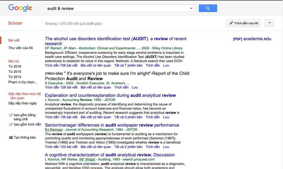 Kho tài liệu rộng lơn Google Scholar