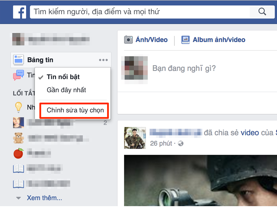 Vào Tùy chọn bảng tin