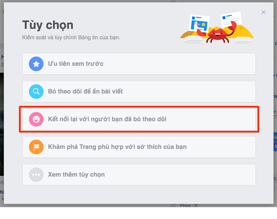 Chọn Kết nối lại với người bạn đã bỏ theo dõi