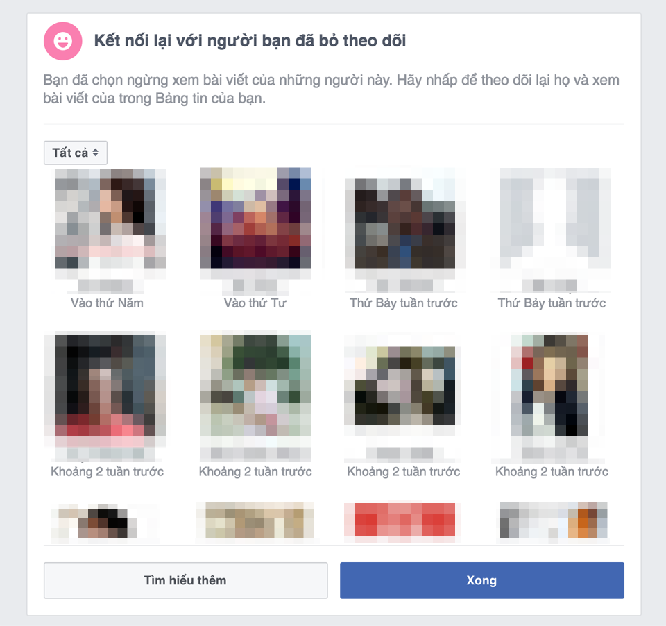 Nhấn vào hình đại diện để theo dõi lại