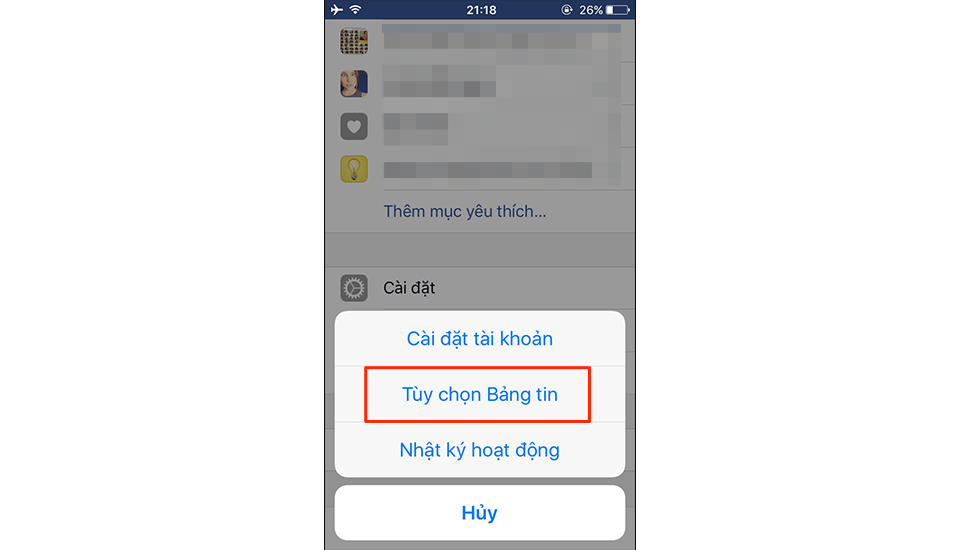 Chọn Tùy chọn bảng tin