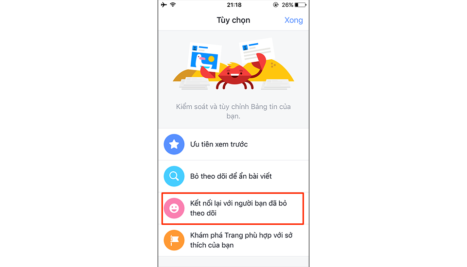 Chọn Kết nối lại với người bạn đã bỏ theo dõi