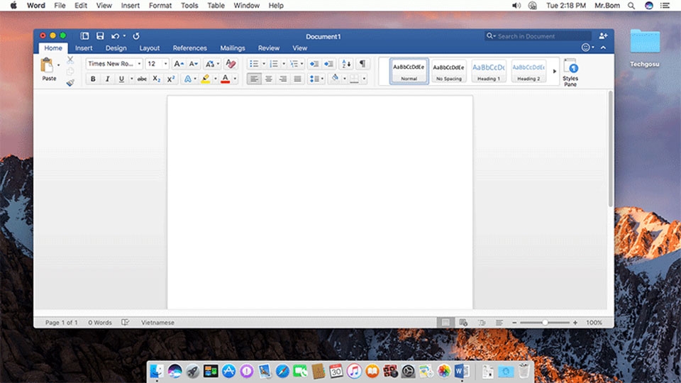 Giao diện Word của Microsoft Office 2016