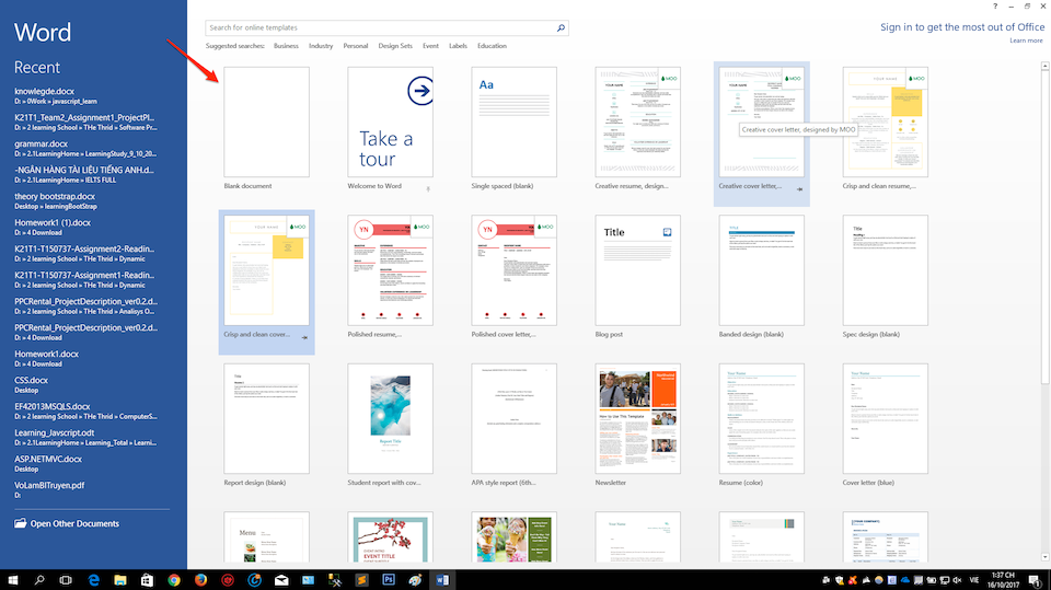 Hướng dẫn kích hoạt Windows và Office bản quyền Nhấn chọn tạo văn bản mới.