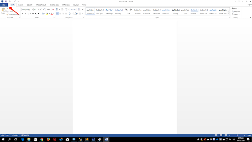 Hướng dẫn kích hoạt Windows và Office bản quyền Nhấn chọn Menu File.
