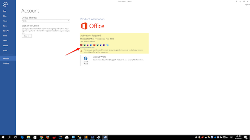 Hướng dẫn kích hoạt Windows và Office bản quyền Nhấn nút Change Product Key để đến phần nhập mã bản quyền.