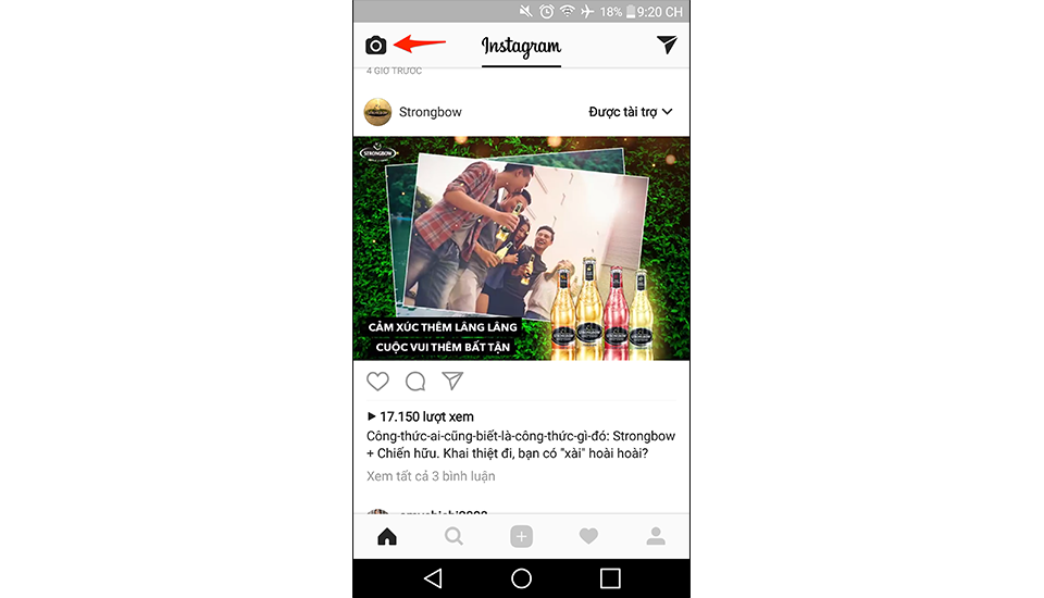 Hướng dẫn sử dụng tính năng Live Stream trên Instagram Trong giao diện News Feed, chọn biểu tượng máy ảnh.
