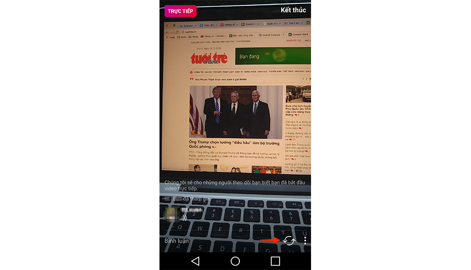 Hướng dẫn sử dụng tính năng Live Stream trên Instagram Bạn có thể bấm biểu tượng mũi tên tròn xoay để đổi camera trước/sau