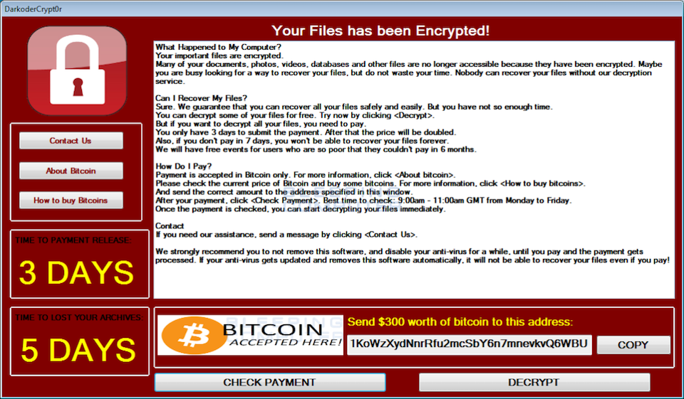 Phát hiện 4 biến thể mới của virus WannaCry DarkoderCrypt0r