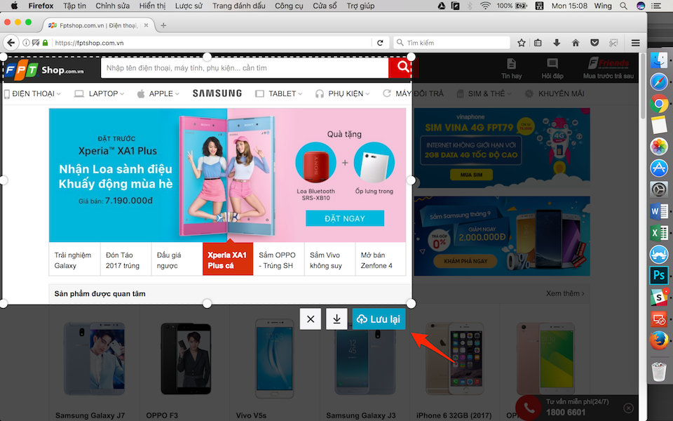 Nhấn nút Lưu lại để lưu ảnh chụp màn hình vào trình duyệt.