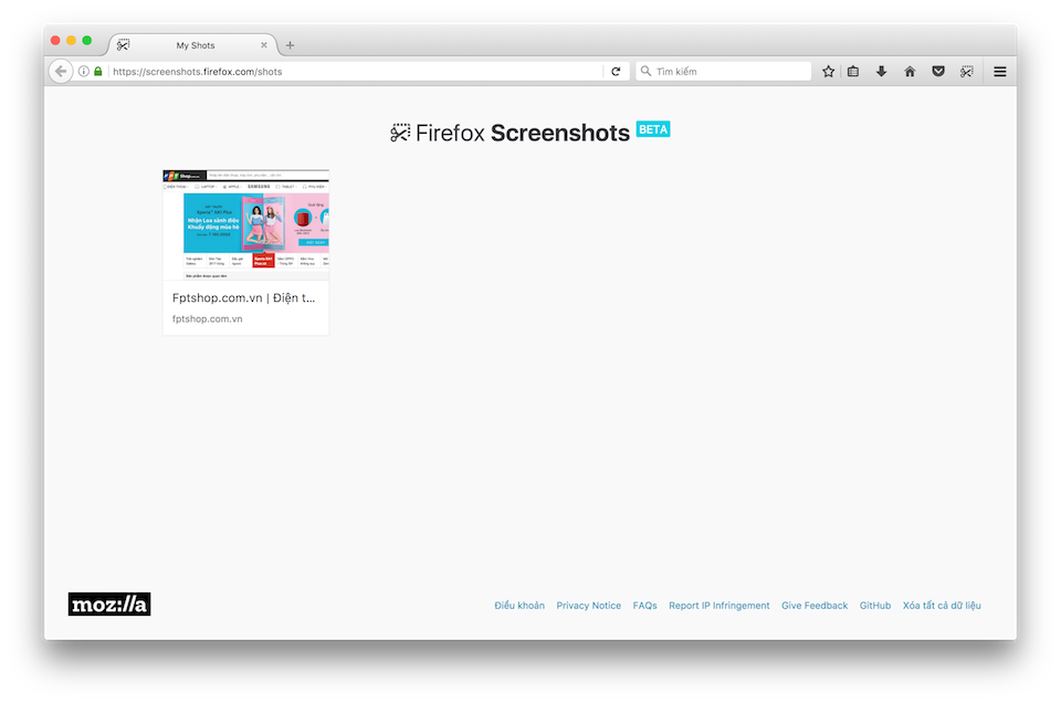 Đây là nơi lưu trữ các ảnh chụp màn hình trên Firefox.