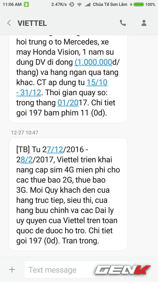 Tin nhắn thông báo của nhà mạng
