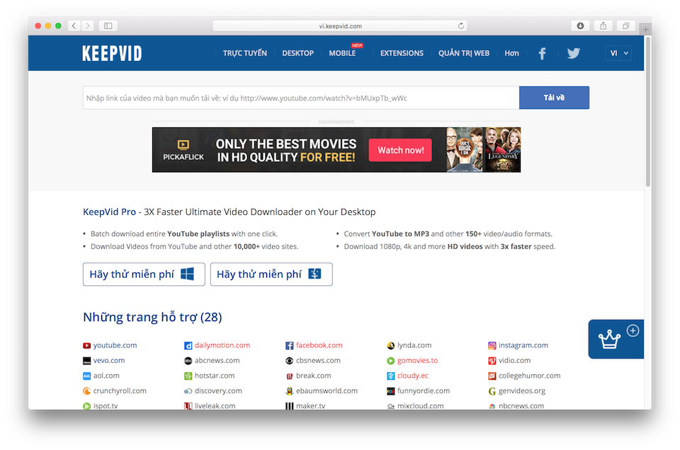 Tải video miễn phí từ nhiều nguồn khác nhau