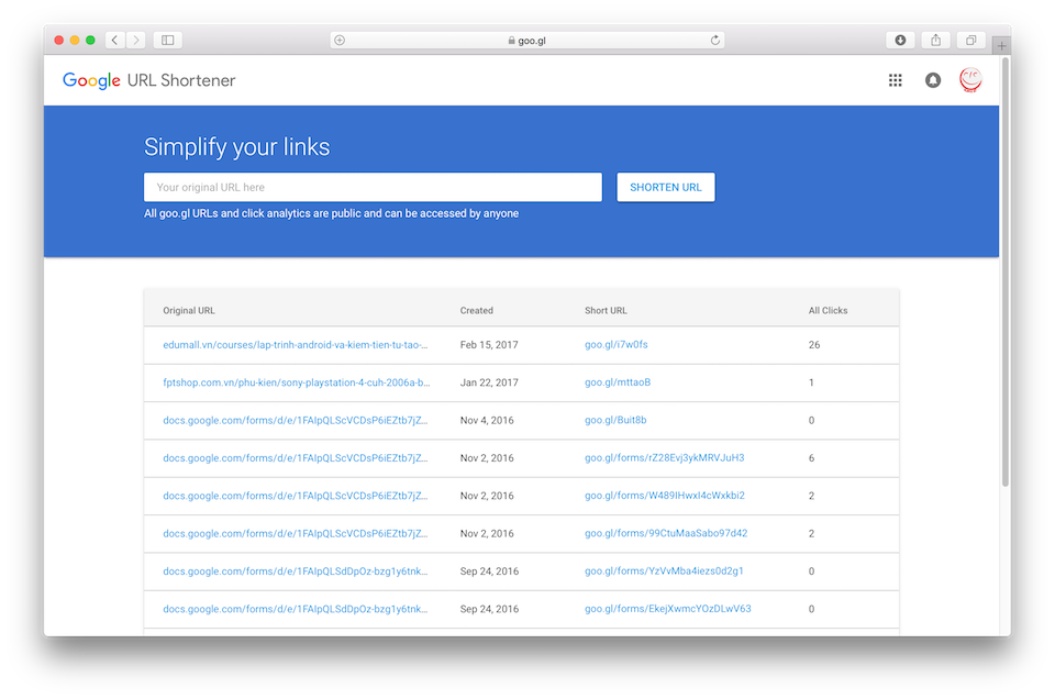 Công cụ rút gọn link