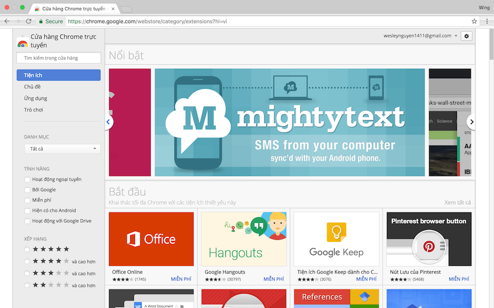 Các extension trên Google Chrome