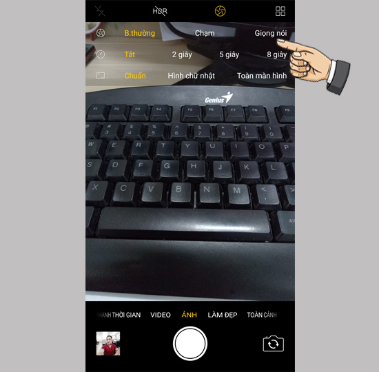 Cách chụp ảnh bằng giọng nói trên Oppo F3 Chọn chức năng Giọng nói.