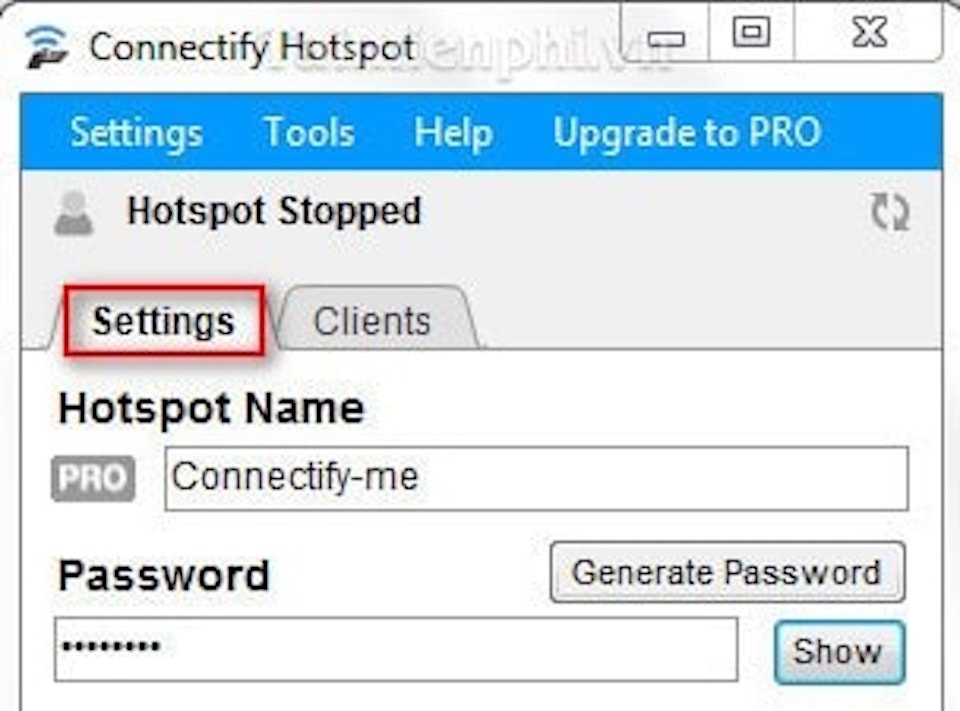 Cách phát wifi từ laptop cho hệ điều hành Windows Giao diện ứng dụng Connectify.