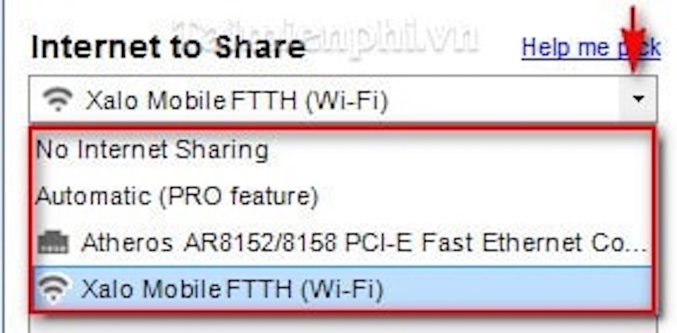 Cách phát wifi từ laptop cho hệ điều hành Windows Chọn card mạng Wifi.
