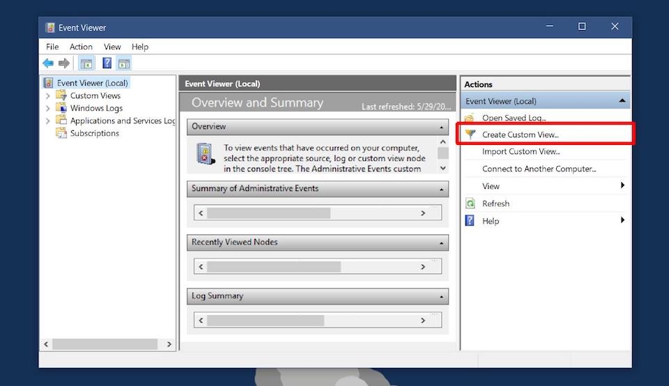 Cách tạo nhật ký ghi lại giờ bật tắt máy tính Windows Tạo Custom View