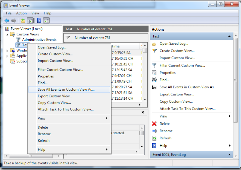 Cách tạo nhật ký ghi lại giờ bật tắt máy tính Windows Lưu Custom View dưới dạng file CSV