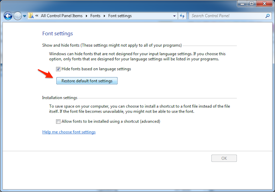 Cách xử lý khi gặp lỗi khôi phục font mặc định win 10 Nhấn chọn Restore default font settings.