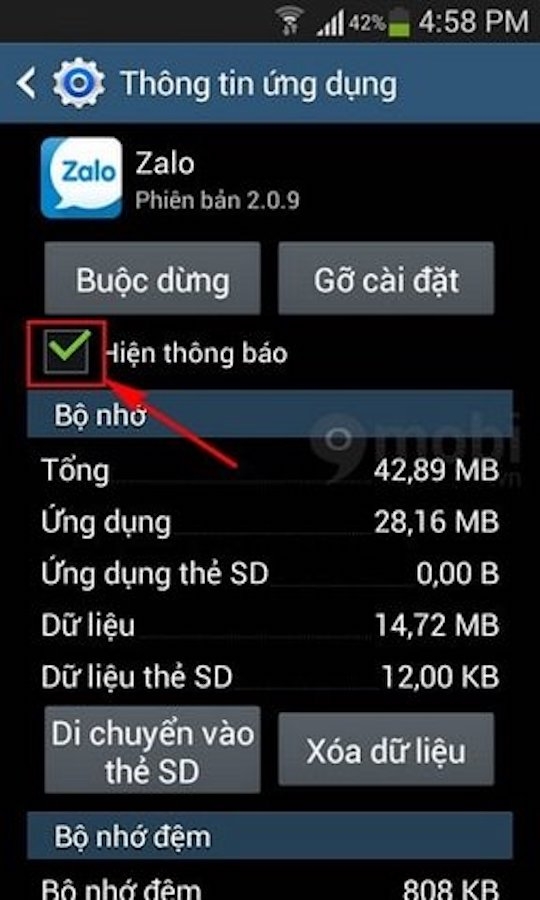 Hãy kích vào ô Hiển thị thông báo nếu đang để trống.